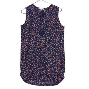 Beach Lunch Lounge Ditsy Floral Tunic Dress Size Medium Blue Sleeveless